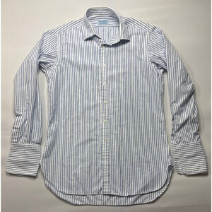 Hilditch & Key Men's French Cuff Blue Striped Button  Dress Shirt -Size 15-1/2*